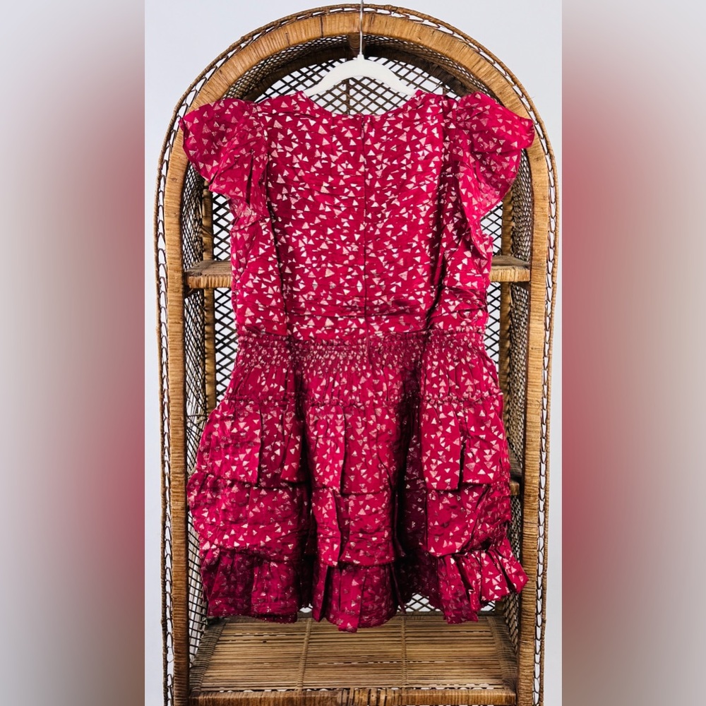 Anthropologie Garnett Ruffle Mini Dress NWT Short Sleeve Metallic Red - Picture 4 of 4